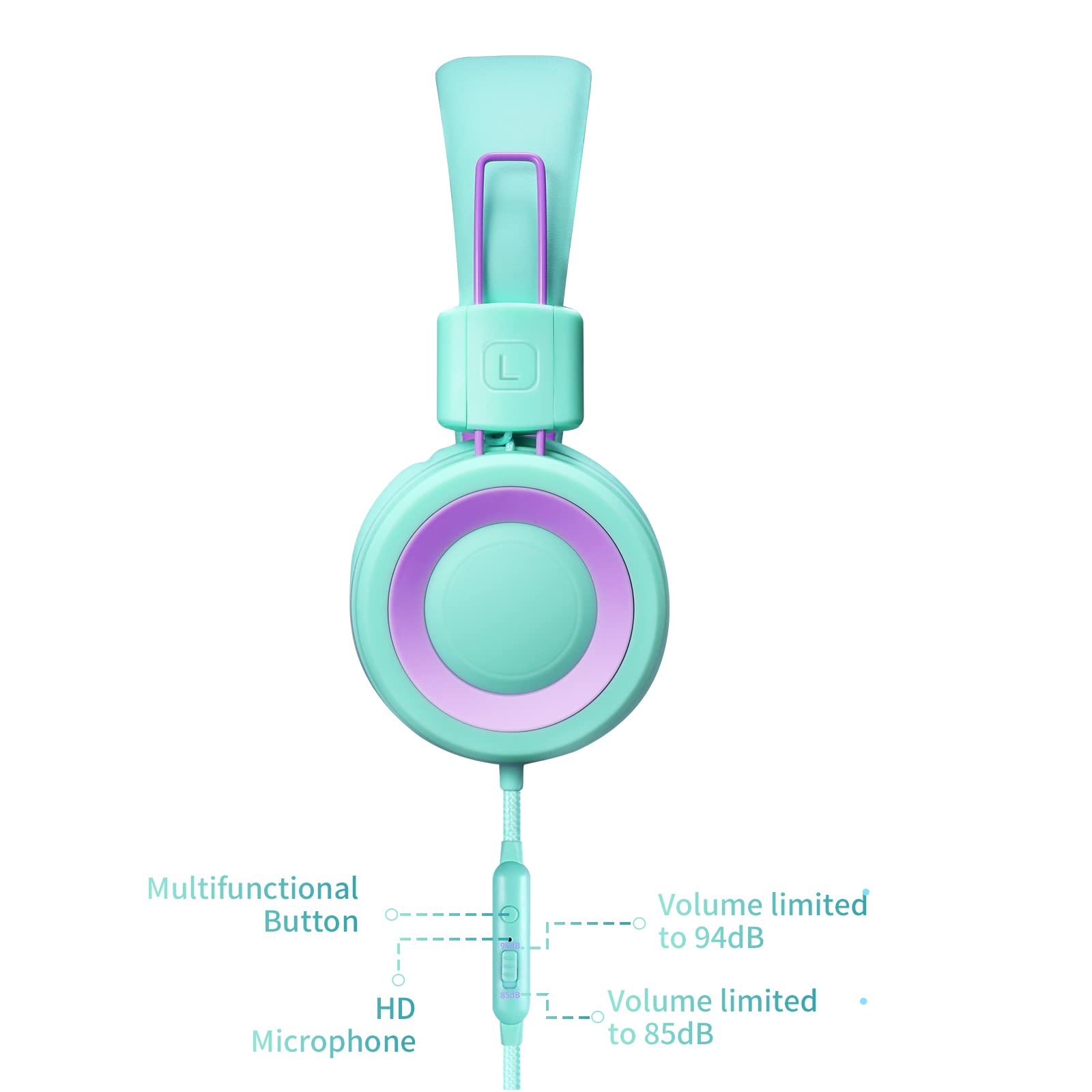 P10 Kids Headphones with Microphone Stereo Headphones for Children Boys Girls,Adjustable 85dB/94dB Volume Control Foldable On-Ear Headphone with Microphone for School/PC/Cellphone(Green)