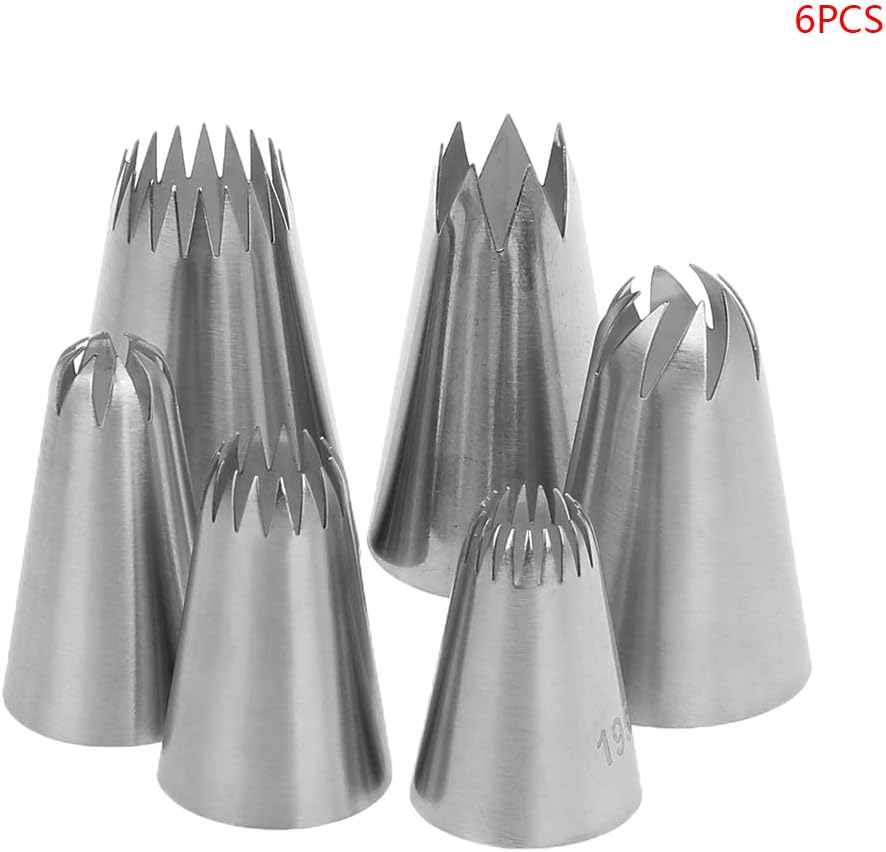 Huwaioury 6Pcs Cake Piping Icing Nozzles, Cream Sizing Tip Stainless Steel DIY Cookies Mold Baking Tools
