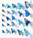 Jugtech Blue 24PCS 3D Butterfly Wall Stickers Decor Art Decorations 3 size
