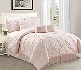 WPM 7 Piece Luxurious Pinch Pleat Decorative Pintuck Comforter Set - HIGHEST QUALITY, ALL SEASON Rose Bedding (Queen)