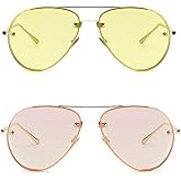 Freckles Mark Classic Oversized Aviator Sunglasses Vintage Retro Gold Metal Frame Clear Colorful Lenses 62mm
