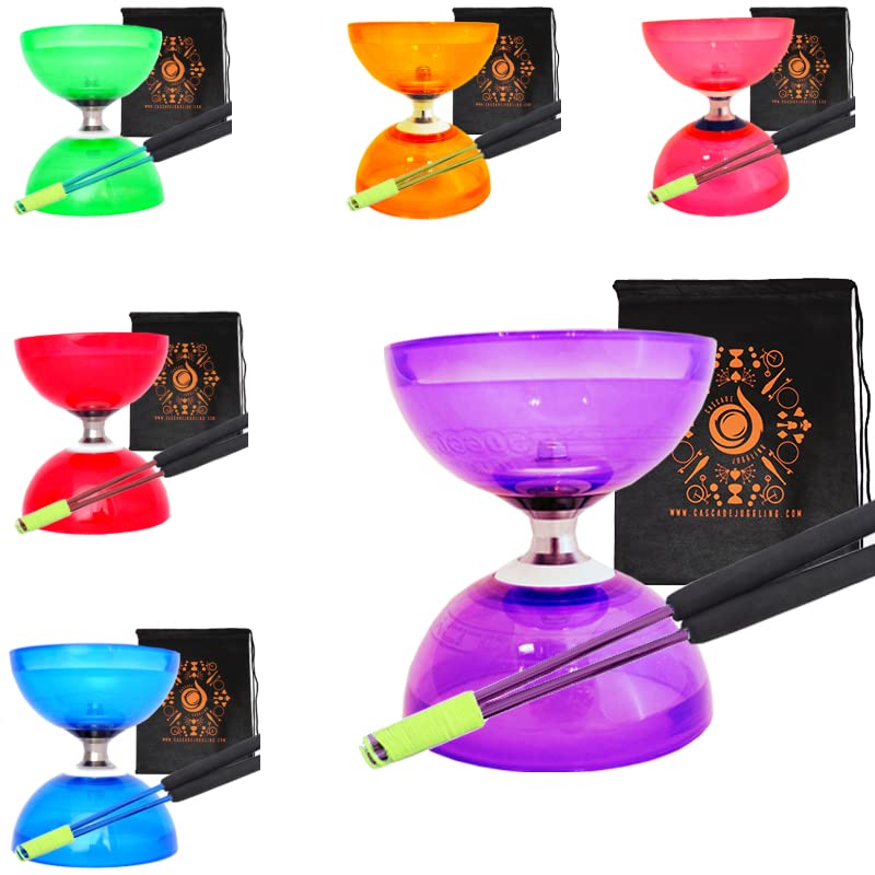 Quartz Triple Bearing Clutch Diabolo Set with Aluminium 'Metal' Sticks, Diabolo String and Cascade Carry Bag (Purple with Purple Handsticks)