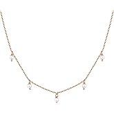 PAVOI 14K Gold Plated Station Necklace - Simulated Diamond Layering Necklaces - Womens CZ Chain