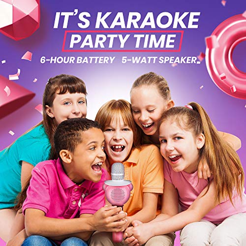 KaraoKing Wireless Portable Karaoke Microphone with Bluetooth for Kids (Pink)