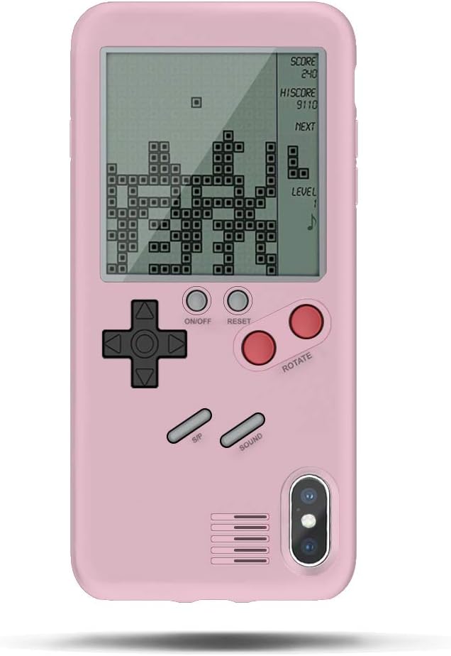 SIKSIN Tetris Phone Case Compatible for iPhone X, Game Phone Case Gameboy Gaming TPU Cover Bumper Cushion Anti-Scratch Cell Phone with Game Display Back 2-in-1 Compatible for iPhone X Pink