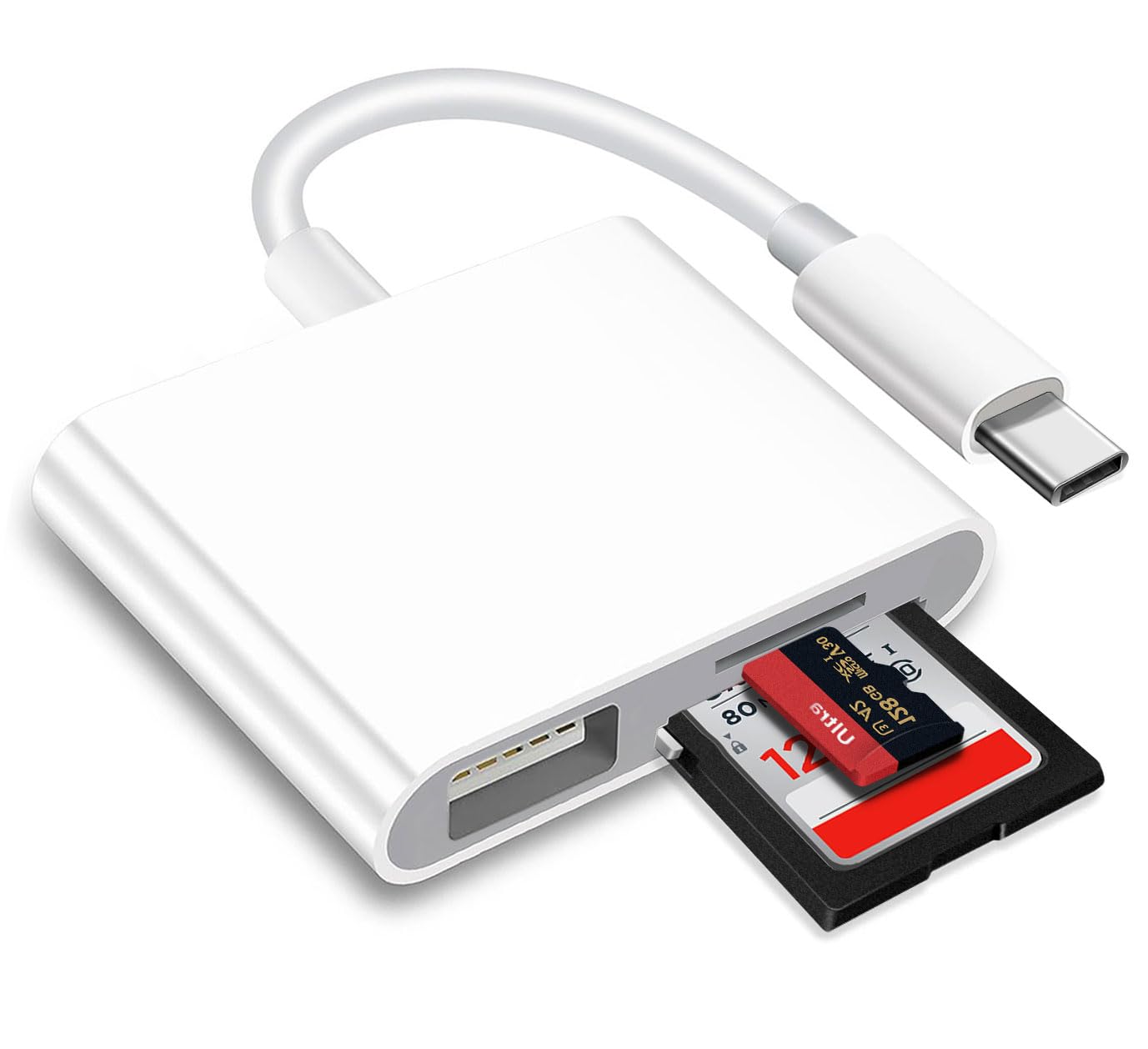 BnmxTek USB C SD Card Adapter, Type C Trail Camera Micro SD Card Reader, 3 in 1 USB C to USB Memory Card Adapter for New Pad Pro MacBook Pro and More UBC C Devices- C4-B3