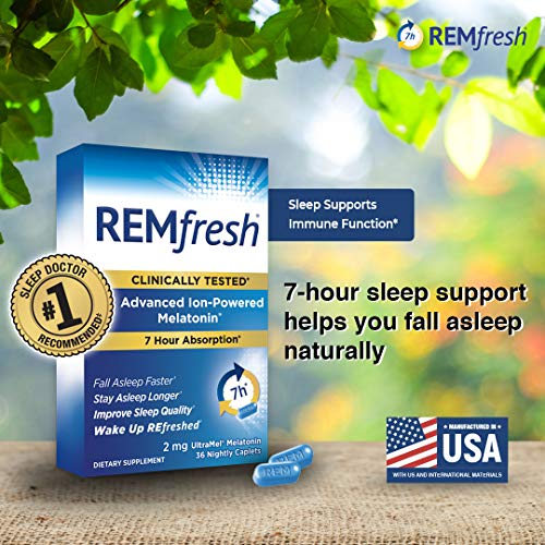 REMfresh 2mg Advanced Melatonin Sleep Aid Supplement (2 Pack of 36 caps