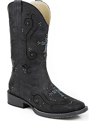 Roper Women's Crystal Cross Square Toe Boot Black 10 M
