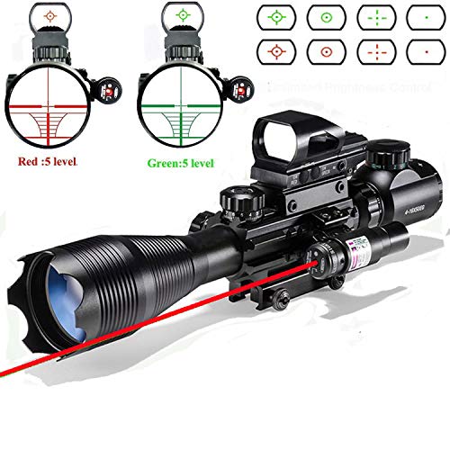 Rifle Scope Combo C4-16x50EG Dual Illuminated with Laser sight 4 Holographic Reticle Red/Green Dot for Weaver/Rail Mount