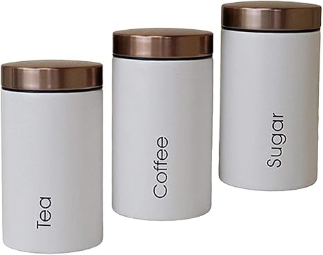 Amazon Fenteer 食品貯蔵タンク 3ピース キャニスター 耐久性優れ キッチン収納瓶 コンパクト 亜鉛メッキ鉄製 保存容器 ソルト 砂糖 コーヒー豆 紅茶 円筒形 密封びん 白 保存容器 キャニスター オンライン通販