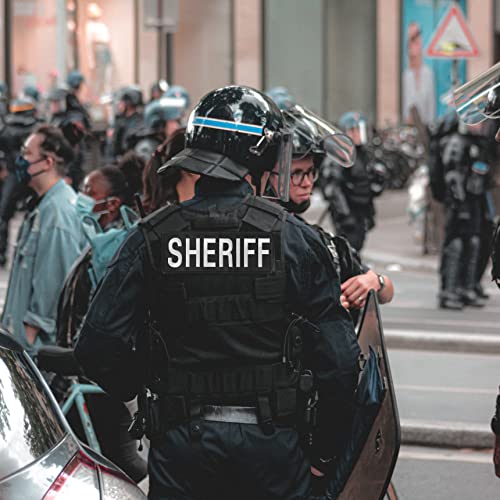 Sheriff Embroidered Patches Hook and Loop, Durable Fabric Police Patch for Officer Guard Uniforms Vest, Jacket, Carrier, Hat, One Small and One Large Black