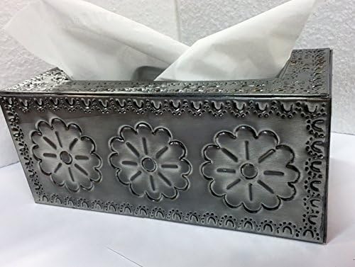Tin Tissue Box Rectangular Pewter Large Hand Punched