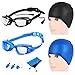 SiFREE 2 Packs Swim Goggles + Swim Caps + Nose Clip + Earplugs + Mesh Pouches, NO Hurt Nose NO Leaking Anti Fog UV Protection Swimming Glasses & Swim Gear for Women Men Kids Girls Boys