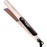 Rozamor Titanium Hair Straightener, 1 Inch Double Side Fast Heating Flat Iron for Straightening & Curling, Dual Voltage Ultra Thin Hot Tools, Real-Time Temperature Hair Iron, Pink