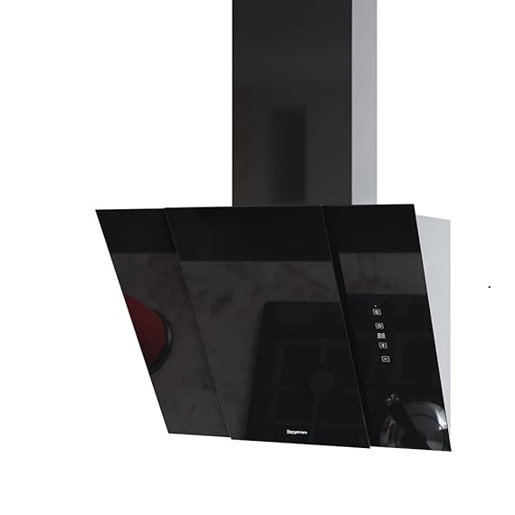 Bergström Dunstabzugshaube BJOERN 60cm Glas LED Wandhaube kopffrei Schräghaube Fernbedienung (Schwarz)