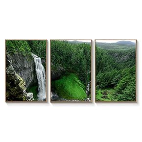 Floating Framed Canvas Wall Art for Living Room, Bedroom Landscape Gorge Mountain River Grassland Canvas Prints for Home Decoration Ready to Hang - 16"x24"x3 Panels
