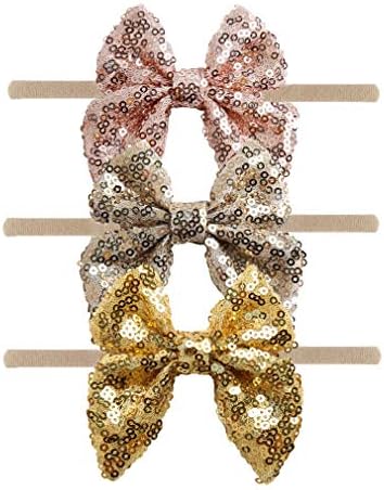 YanJie Baby Velvet Bow Headbands - 3 Pack Cotton Nylon Headband Baby Gift Photography Hair Bow