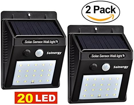 [Solnergy] 20 LED Bright Solar Sensor Light, Outdoor Motion Lighting, Big Power Button, Security Motion Sensor Lamp Light, Auto On/Off, Patio, Yard, Garden, Driveway, Stairs, Pool Area (2 in Pack)