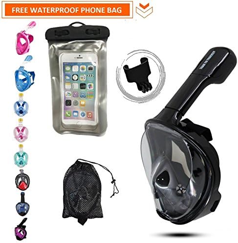 Trax To Tracks TTT27 Full Face Snorkel-Dive Mask provides Anti Fog Snorkeling-this Recreation Dry Snorkel Set comes with Snorkel Bag-Black- SM- for Adults Youth Kids Children
