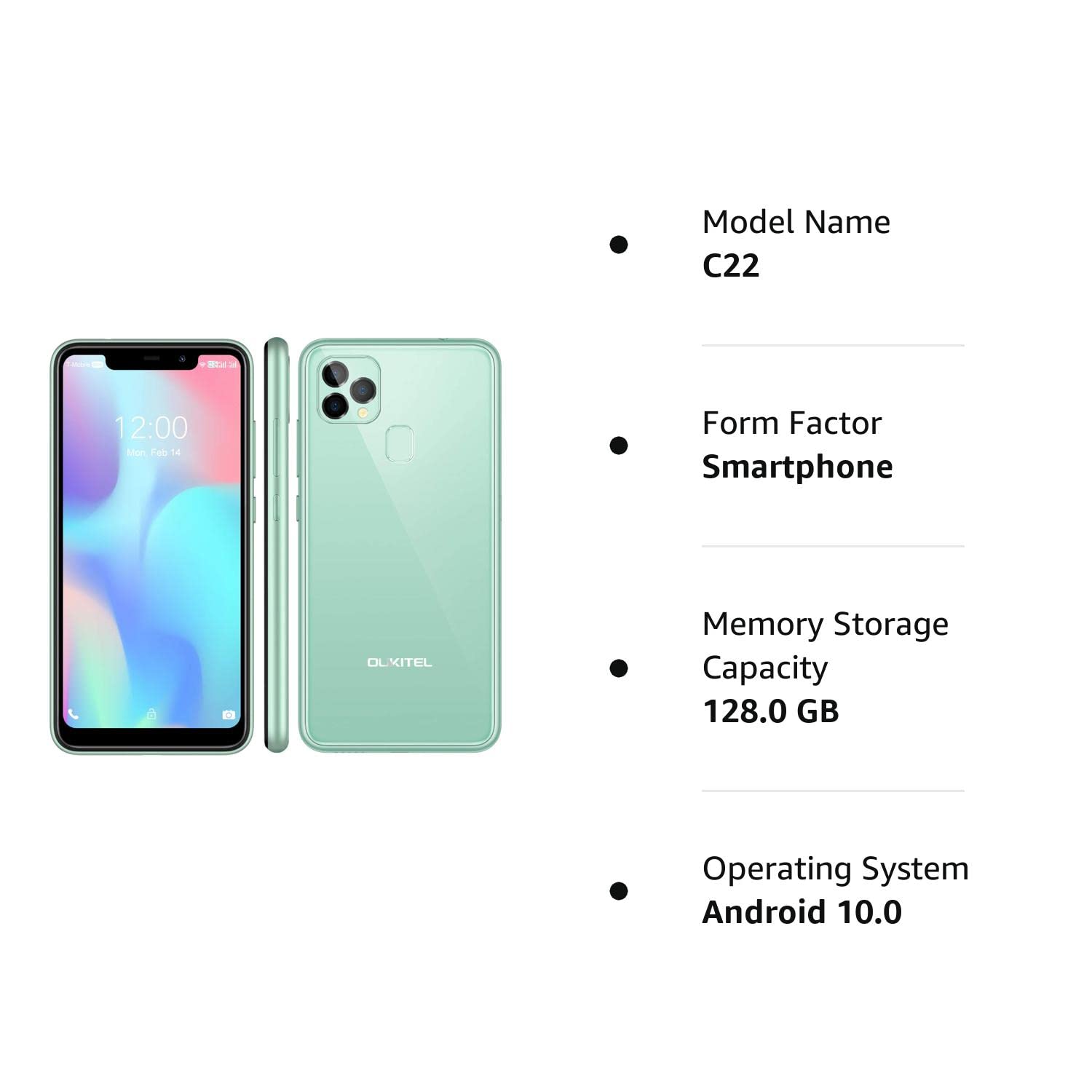 OUKITEL C22 Unlocked Cell Phones (2021 New) 128GB/4GB Android 10 Unlocked Smartphones with 256GB Expandable 5.86'' 4000mAh Face ID + Fingerprint GSM 4G LTE Dual Sim International Version