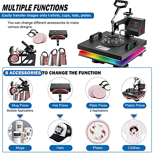 Heat Press 15x15 Inch 8 In 1 Digital Multifunctional Machine