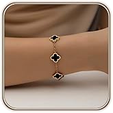 HAITTY 18K Gold Plated Clover Bracelet Set for Women White/Black/Gold/Silver/Green/Pink Adjustable Link Double-Sided Lucky Bracelets Trendy Bracelets Set Jewelry Gifts for Women Men