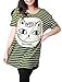 Allegra K Women Stripes Cartoon Print Loose Tunic Top Green XL