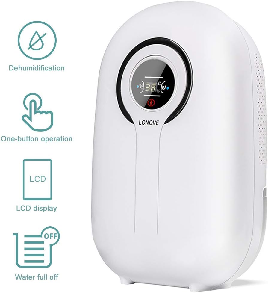 LONOVE Dehumidifier - 2500 Cubic Feet Electric Dehumidifier for Space Up to 323 Sq.ft Portable Dehumidifiers for Bedroom Basements Home Bathroom RV Camper Office Garage Kitchen with LCD Display