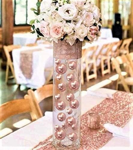 Vase Fillers - 'Floating' Rose Gold Pearls - No Hole Jumbo/Assorted Sizes Vase Decorations + Includes Transparent Water Gels for The Floating Effect