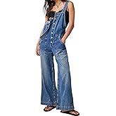 Kedera Women's Casual Baggy Denim Adjustable Denim Bib Overalls Loose Wide Leg Jeans Pants Jumpsuits with Pockets