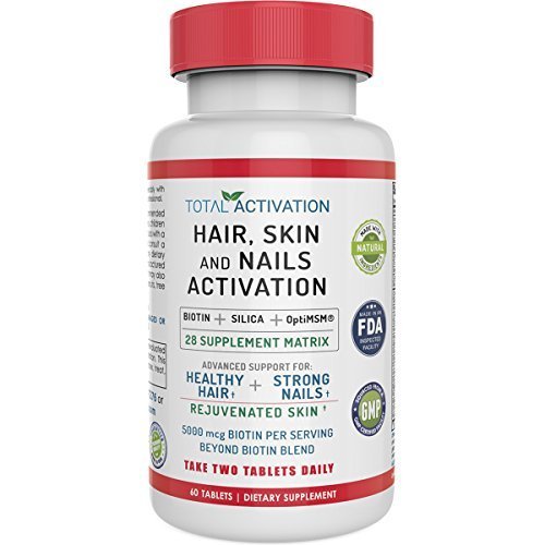 Hair, Skin and Nails Growth Formula, 28 Supplement Multi Vitamin Blend for Men and Women, 5000 Mcg Biotin, Silica, OptiMSM, Healthy Hair Formula, Strong Nails, Firm Skin, 60 Tablets