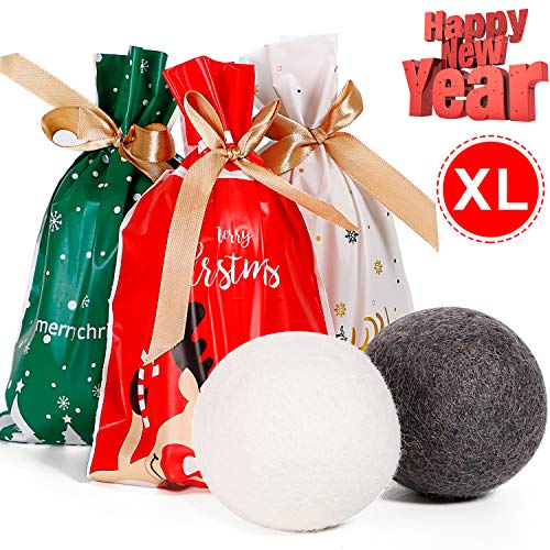 Wool Dryer Balls Laundry XL, 2 Pack Premium Organic Dryer Balls - Reusable Dryer Ball Natural Fabric Softener 100% New Zealand Wool, Baby Safe & Hypoallergenic, Reduce Wrinkles&Shorten Drying Time