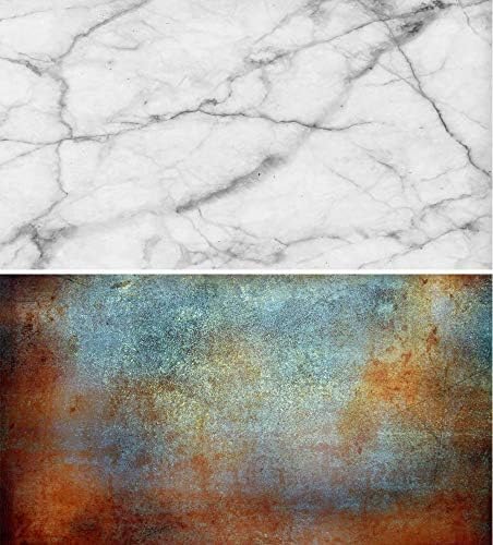 FiVan Waterproof Ins Photography Background - Great for Small Products Photography - White Marble&Rustic Rust Pattern 33"x22"(83x55cm) - FUSDP-03