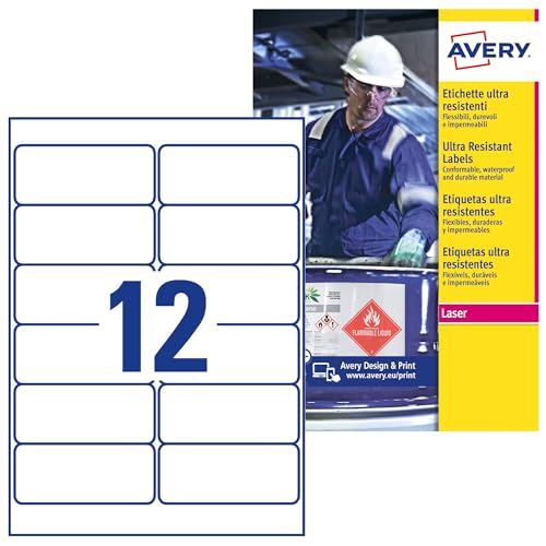Avery Zweckform L7913 Ultra Poly Film Labels (99.1 x 42.3 mm 10 Sheets White (Pack of 120)
