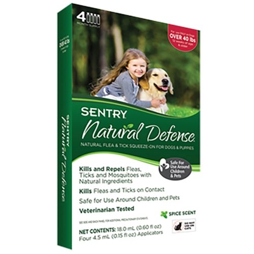 SENTRY Natural Defense Natural Flea and Tick Squeeze-on for Dogs and Puppies, Over 40 lbs, 4 count SENTRY Natural Defense Natural Flea and Tick Squeeze-on for Dogs and Puppies, Over 40 lbs, 4 count