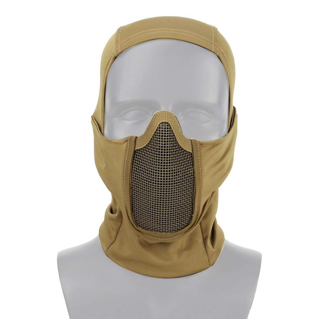 Balaclava Airsoft Mesh Mask, Ninja Style Full Face Protection Balaclava Hood with Mesh Mask for Cs War Game, BB Gun,Hunting,Paintball (Tan)