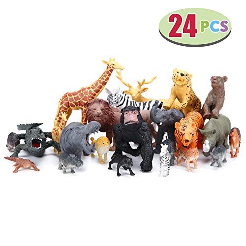 BOLMAZ Safari Zoo Animal Figurines Toys, 24PCS Plastic Jungle Animals