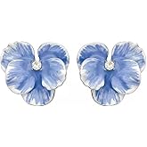 coadipress Butterfly Orchid Stud Earrings for Women Dainty Trendy Pink Enamel Flower Petal Earrings Boho Handmade Butterfly Orchid Rhinestone Earrings Birthday Party Statement Ladies Jewelry