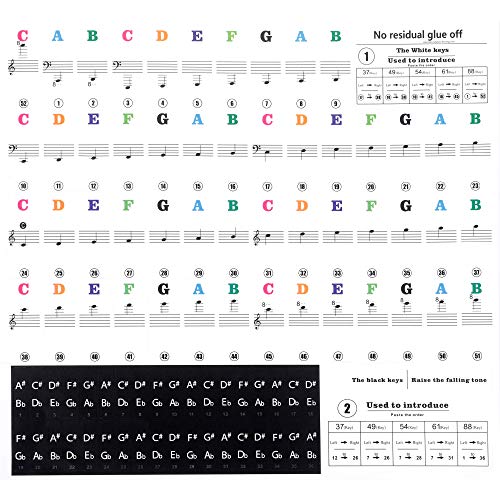 Colorful Piano Stickers for Keys, 88/61/54/49/37 Key Keyboard Stickers, Coated with Long Lasting Adhesive Material, Can be Pasted Repeatedly, Piano Keyboard Letters Notes Label for Beginners and Kids