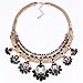Chunky Black Bib Statement Gold Graduated Flower Charms Festoon Torsade Necklace