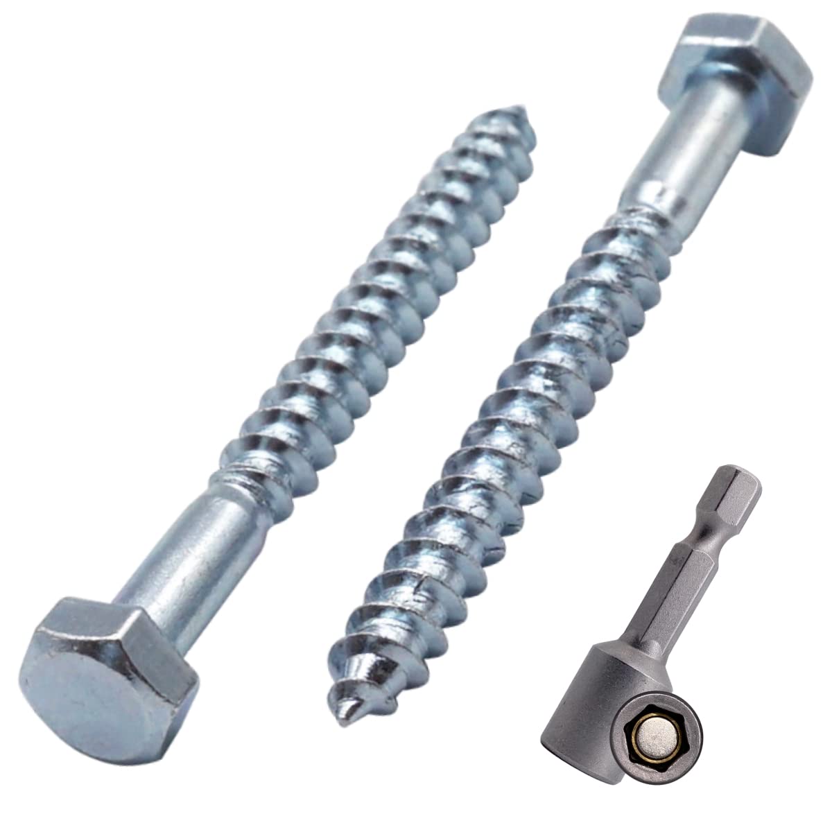 SKIR'CO (100 pcs) DIN 571 Zinc Plated Steel Hexagon Wood Screws M5 x 50 mm, Coach Screws, Hex Screw, Lag Bolts (With Magnetic Hex Bit) — image 1