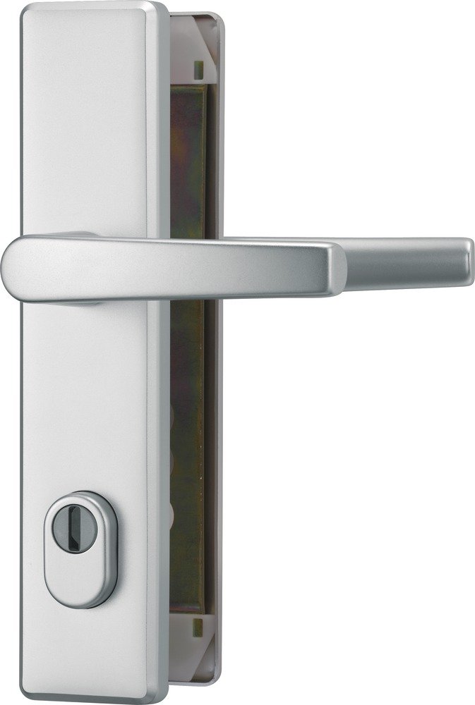 ABUS HLZS814 F1 207365 Door Handle for Both Sides of Door - Class-EK Security Plate with Angular Cylinder Guard - Aluminium