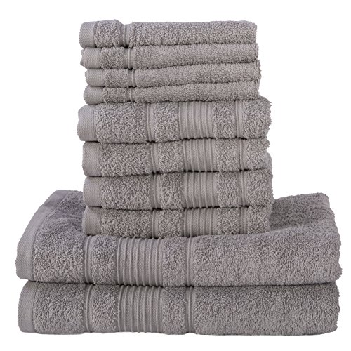 Qute Home 8 Piece Towel Set | Premium Quality Luxury Turkish Towels 2 Bath Towels, 2 Hand Towels, 4 Washcloths - SILVER GREY