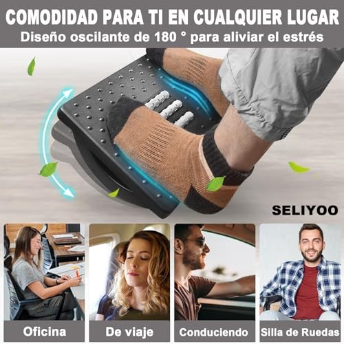 Reposapiés Ergonómico Ajustable con Función de Masaje y Ángulo Ajustable - Negro