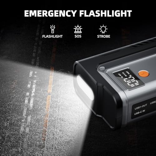 Dyeetic 6000A Jump Starter, 12V Car Battery Booster Pack(All Gas and 12.0L Diesel Engine)，26800mAh Car Starter Smart Jumper Cables, Portable Power Bank with USB QC3.0，800LM Flashlight