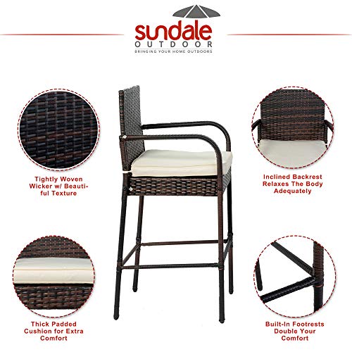 Sundale Outdoor Bar Stools Set of 2, 2 Piece Rattan Bar Stool Wicker