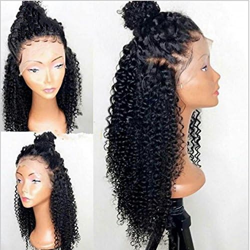 Glueless Synthetic Lace Front Wig With Baby Hair Top Quality African American Wigs 180% Heavy Density Kinky Curly Wig Long Black Wig High Temperature Fiber Hair Wigs For Black Women DLME (16inch)