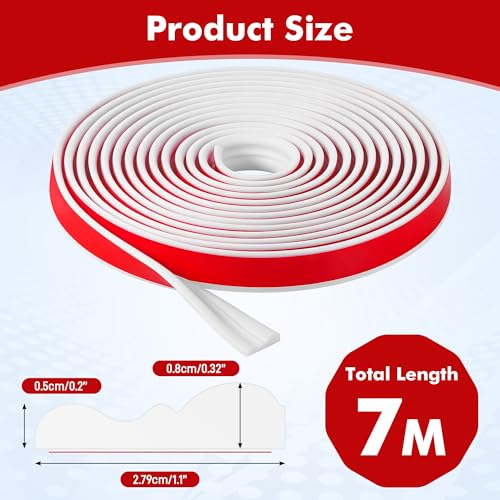 Starvortex 7 m x 2.8 cm Adhesive Wall Moulding, PVC Skirting Board for Interior Doors White Self-Adhesive Soft Skirting Board for Mirrored Walls and Cabinets