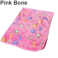 guohanfsh Fashion Soft Bone Paw Print Warm Coral Fleece Mat Blanket Bed Pad Cat Dog Puppy Pet (1Pcs) Pink Bone S