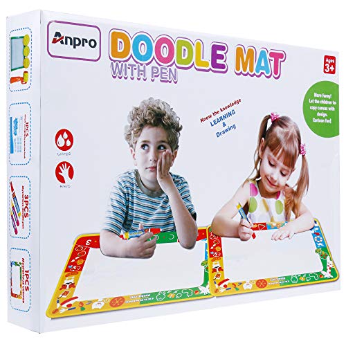 Anpro 27.5×39.4 in Doodle Mat, Magic Water Drawing Mat with 3 Pens, 3 Stamps, and 1 Drawing Book Painting Pad Perfect Educational Learning Birthday for Children Over 3 Years - Thumbnail 6